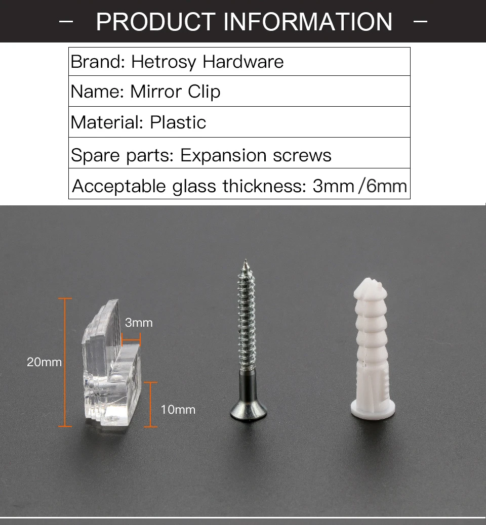 Hetrosy оборудование 3 мм/6 мм Пластиковые зеркальные клипсы держатель для стекла зажим винтовое крепление полка зажимы посылка 6 шт