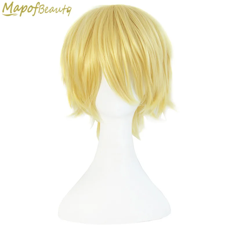 

12" 30cm Short Curly Bangs Cosplay Wigs 6 Colors Gold Brown Purple Synthetic Heat Resistant Fake Hairpieces Female MapofBeauty