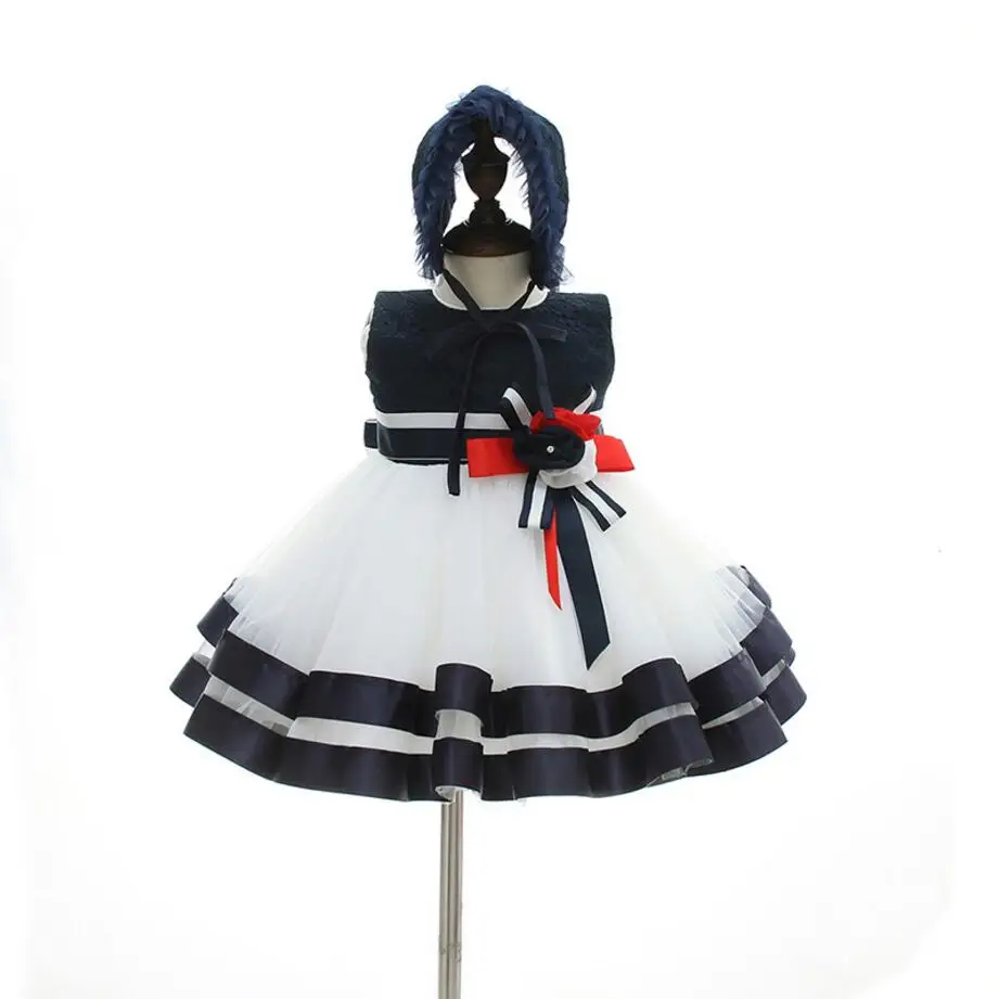 

2PCs per Set Baby Girl Clothes Dress Dark Blue Infant Girl Retro Party Dress Lace Tulle Hat 0-24Months