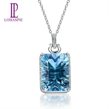 LP Solid 14K белое золото 18.36ct натуральный Небесно голубой топаз драгоценный камень кулон 29*14,5 мм Ювелирные изделия для подарка