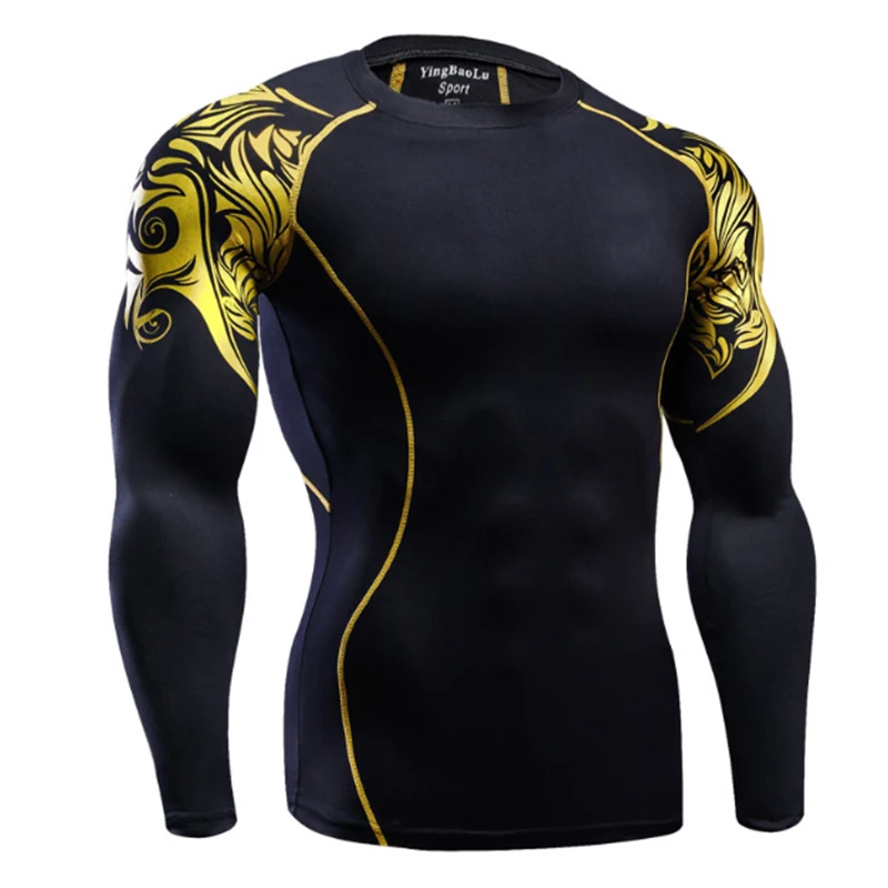 

2019 Golden armor Men's Sports Shirt Gym Running Training T-shirt Quick Dry Elastic Jerseys Yoga Fitness Winter Top Rashgard