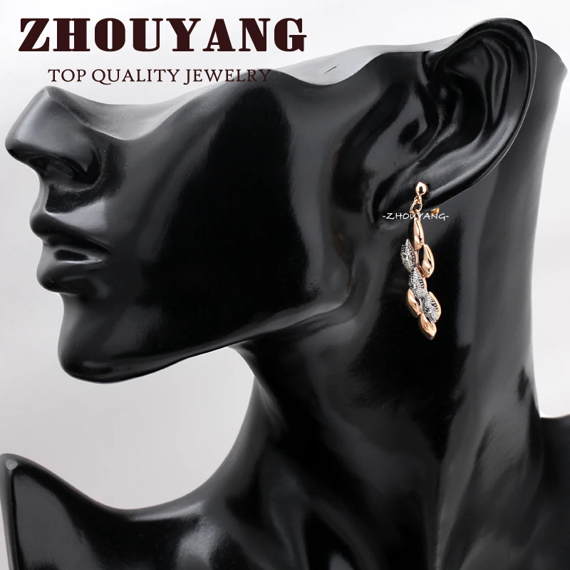 ZHOUYANG Top Quality Lady Style Rose Gold Color Stud Earrings Jewelry Austrian Crystal Wholesale ZYE334