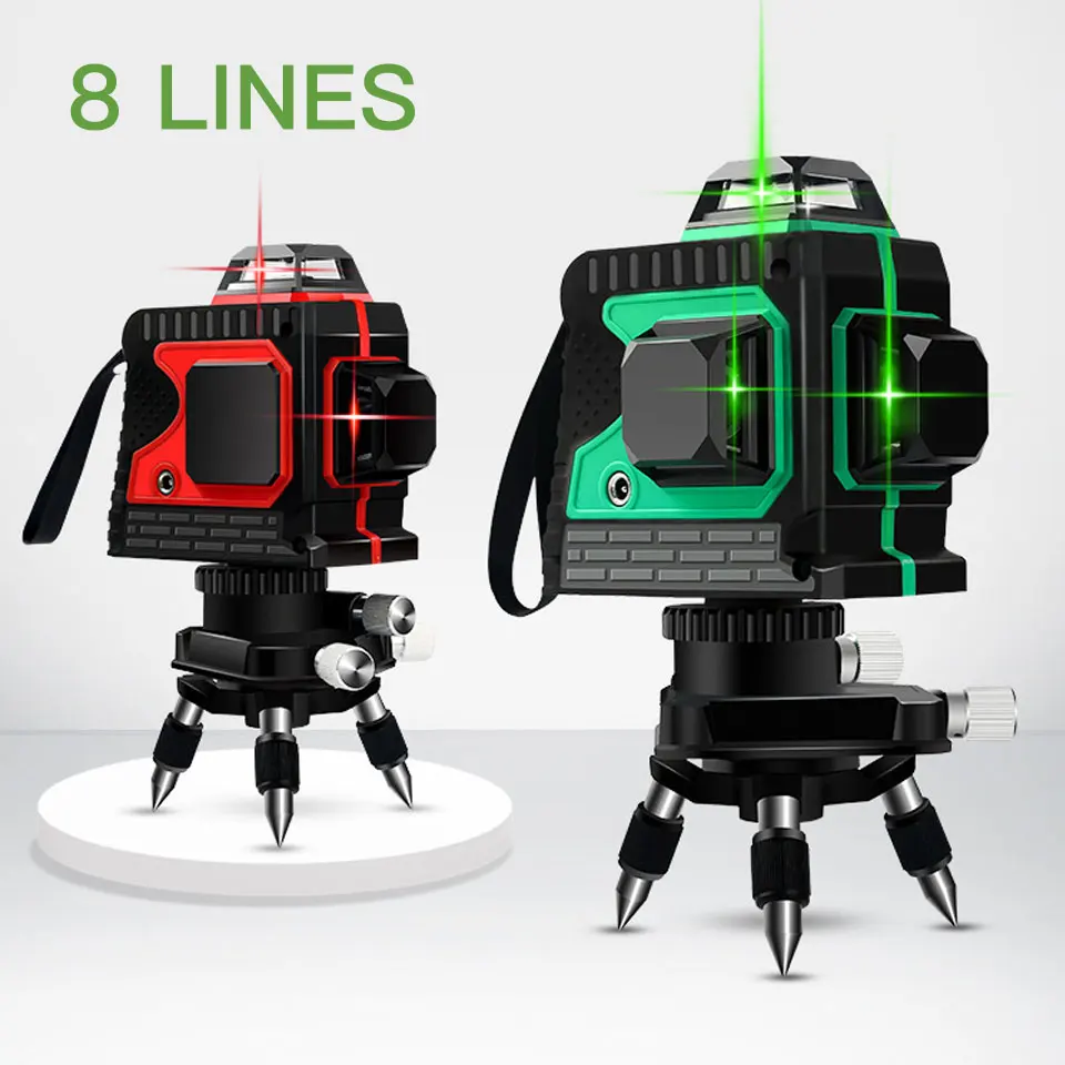 

8 Lines 3D Laser Level Self-Leveling 360 Horizontal High precision Vertical Cross IP54 Waterproof Powerful Green/Red Line Laser