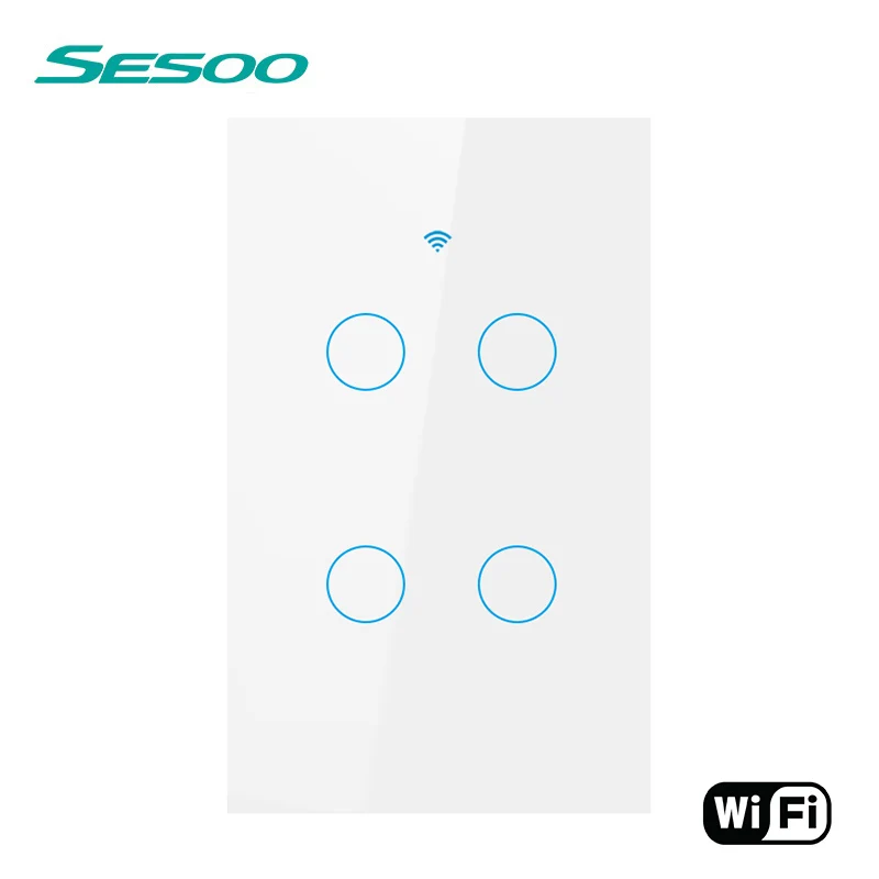 SESOO WI-FI Smart Touch переключатель приложение Беспроводной удаленного настенный выключатель света Кристалл Стекло Панель работает с Alexa/Google дома - Цвет: WIFI-US-SK3-04 White