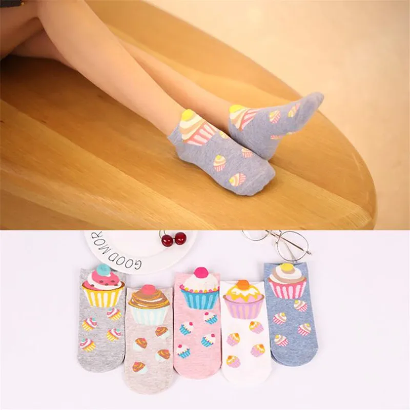 Короткие носки с кексами женские милые носки-башмачки с рисунком милого крема и феи милые забавные хлопковые короткие носки для девочек