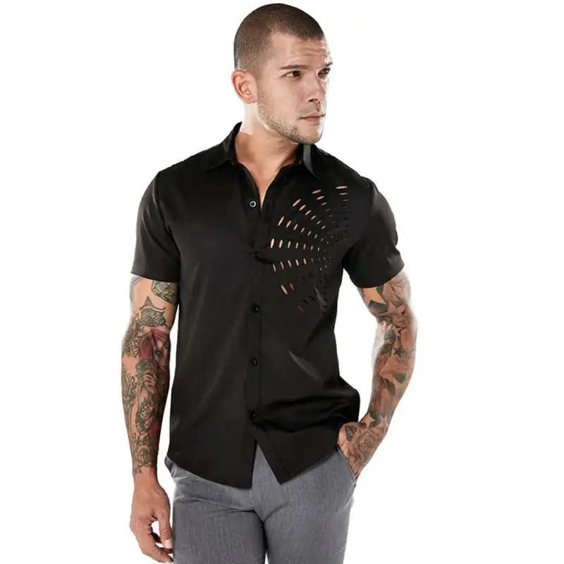 European Summer Men Shirt Camisa Masculina Creative Hollow Pure Short ...