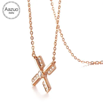 

Aazuo Real Diamonds 100% 18K Rose Gold Anchor Windmill Free Pendent Necklace gifted for Women Wedding Double Link Chain Au750