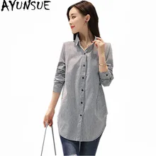 AYUNSUE Новая модная весенняя полосатая хлопоковая женская рубашка свободная повседневная утолщенная зимняя женская рубашка Плюс Размер Топы 5XL WXF606