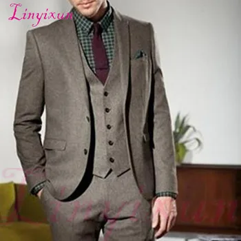 

Linyixun Winter Men Suit 2019 Tailor Made Wedding Groom Tuxedos Bridegroom Costume Three Piece Jacket Pants Vest Formal Blazer