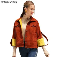 Модные женские весенне-осенние новые повседневные пальто с отложным воротником, универсальные Лоскутные женские вельветовые свободные короткие куртки, Лидер продаж TGH116