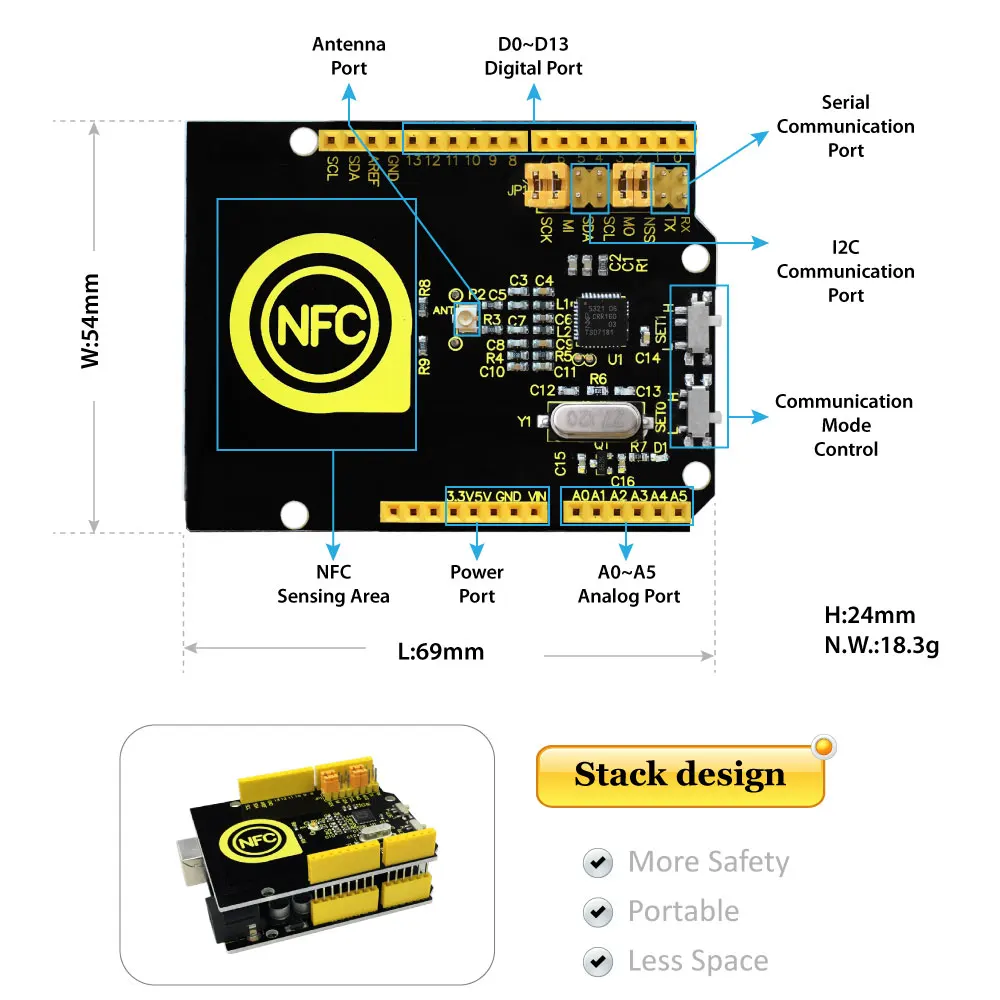 Keyestudio PN532 NFC/RFID контроллер щит для arduino uno r3