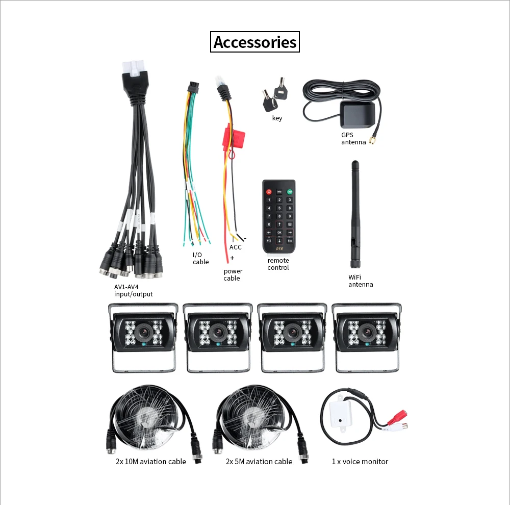 4CH Wifi GPS 2TB Disco Duro HDD 256SD grabadora de coche Dvr + 4 Uds 1080P AHD visión trasera para 