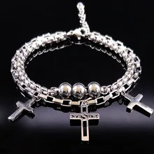 Панк Рок Иисуса двойной браслет из нержавеющей стали для женщин крест серебряные цветные браслеты и браслеты ювелирные изделия pulseras mujer B61467