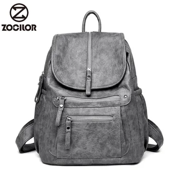 Women Backpack high quality Leather  Fashion school Backpacks Female Feminine Casual Large Capacity Vintage Shoulder Bags