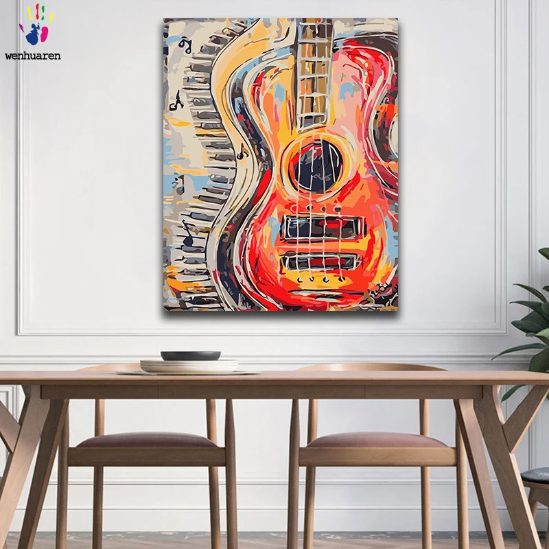 

Diy paint by numbers picture paintings by numbers with kits Guitar cool Music lover Bedroom decorative hanging painting gift