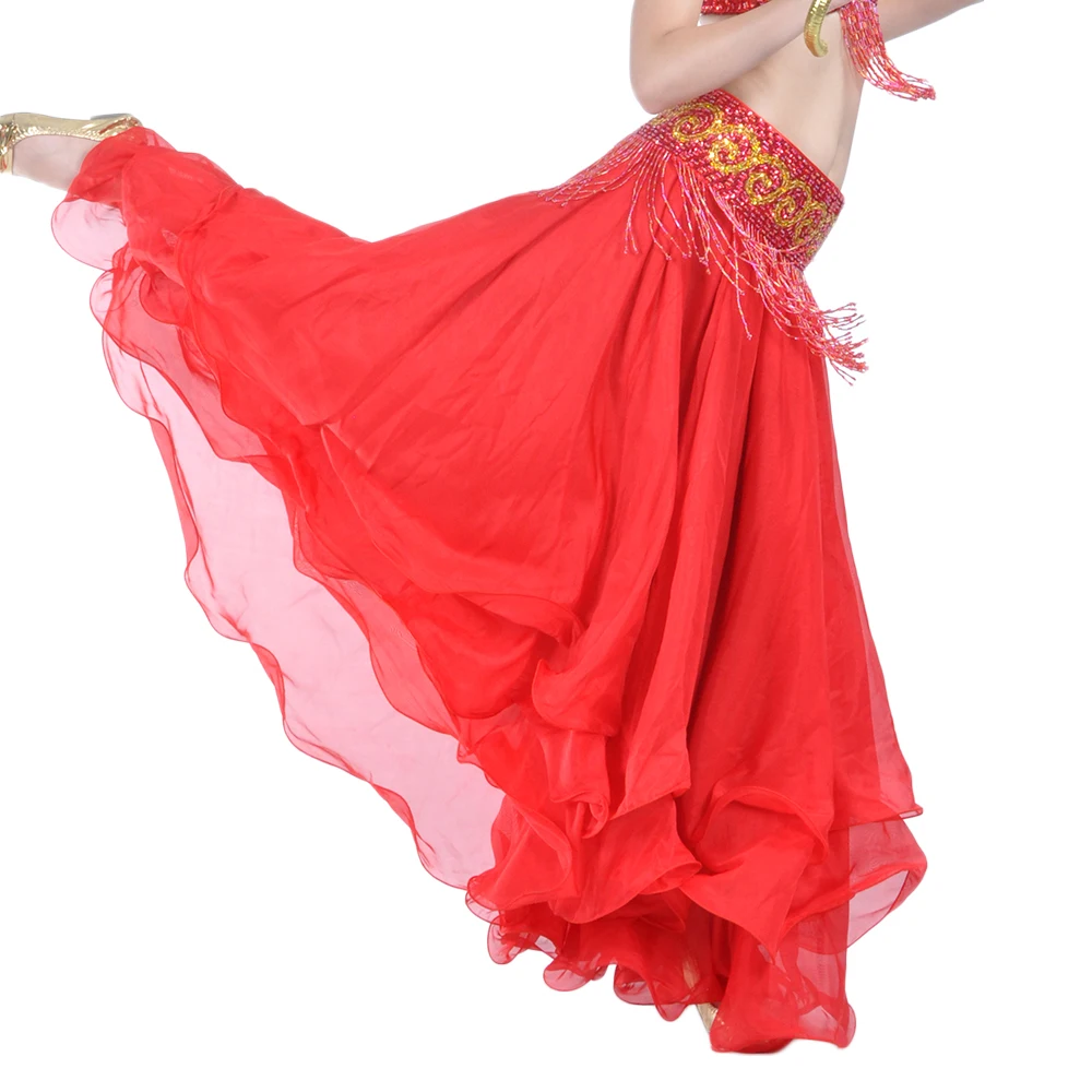 Племенной юбка для танца живота Для женщин длинные цыганские шифон вьючная юбка танец живота практика/производительность юбка 14 Цвета без ремня - Цвет: Red