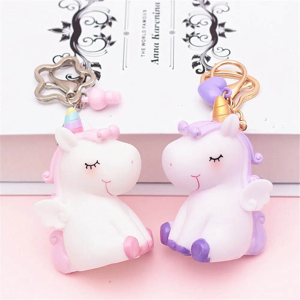 15cm Unicorn Plush Pendant toy Squeezable sound venting Dolls kawaii Hairball Animal Horse Keychain Toys for Baby Girls Gift