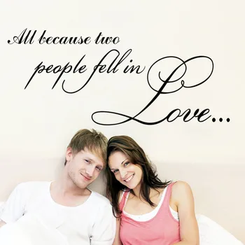 

Black English Quote All Because Two People Fell in Love Wall Sticker Art Decals Home Decor Living Room Bedroom JG106
