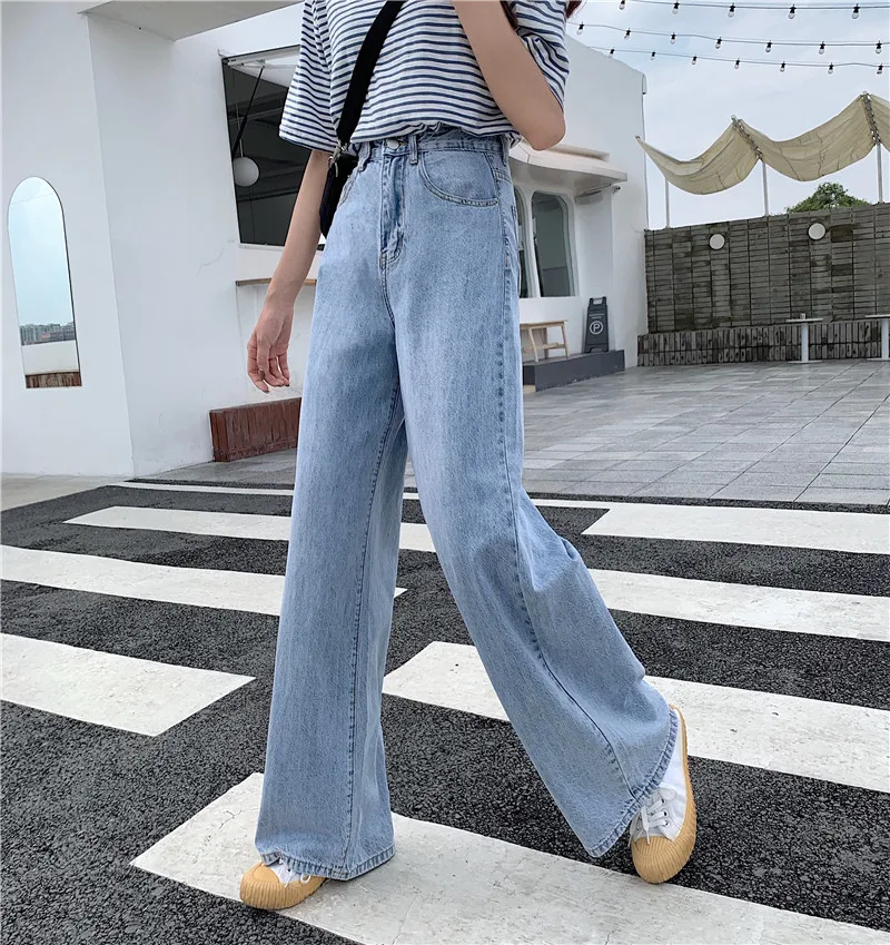 Женские джинсы летние студенческие свободные с высокой талией светлые цветные прямые широкие брюки Джинсы бойфренда для женщин