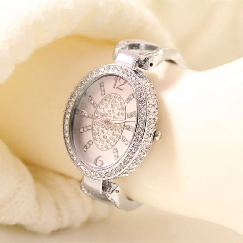 

2019 New Hot sale Silver Oval Arabic Digital Rhinestone Dial Fork Chain Bracelet Ladies Watch Fashion & Casual Chronograph