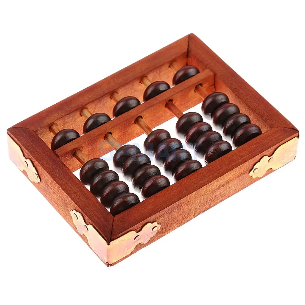 5 Rows Vintage Chinese Wooden Bead Arithmetic Abacus with Box Classic  Ancient Calculator Calculating Tool Collectables