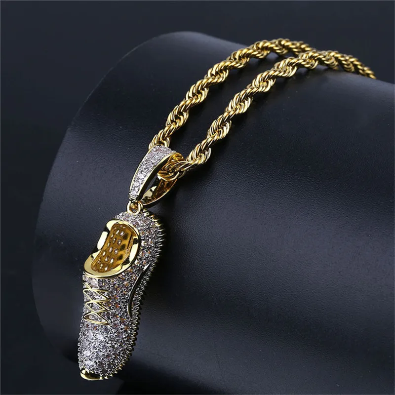 

Mens Necklace Iced Out Shoes Pendant Necklace With Gold Chain New Arrival AAA+Cubic Zircon Hip Hop Jewelry