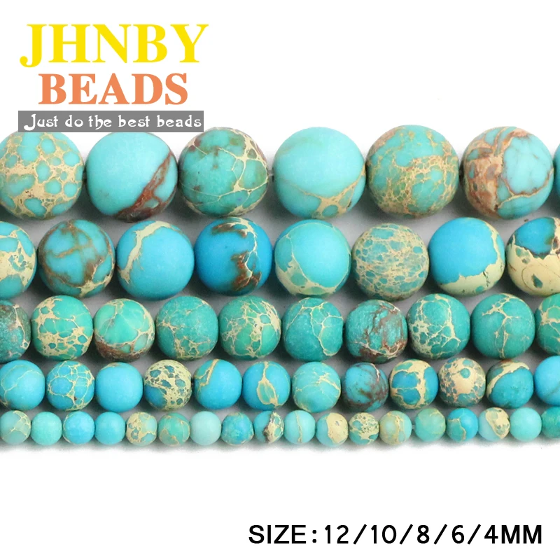

JHNBY Matte Lake blue Imperial calaite Natural Stone Round 4/6/8/10/12MM Loose beads for jewelry Findings making bracelet DIY