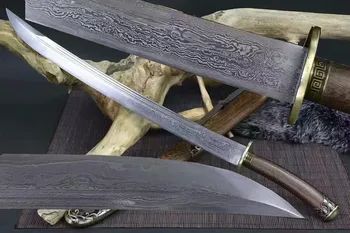 

HANDMADE SHARP HUALEE WOOD DAMASUCS FOLDED STEEL FULL TANG CHINESE QING SWORD