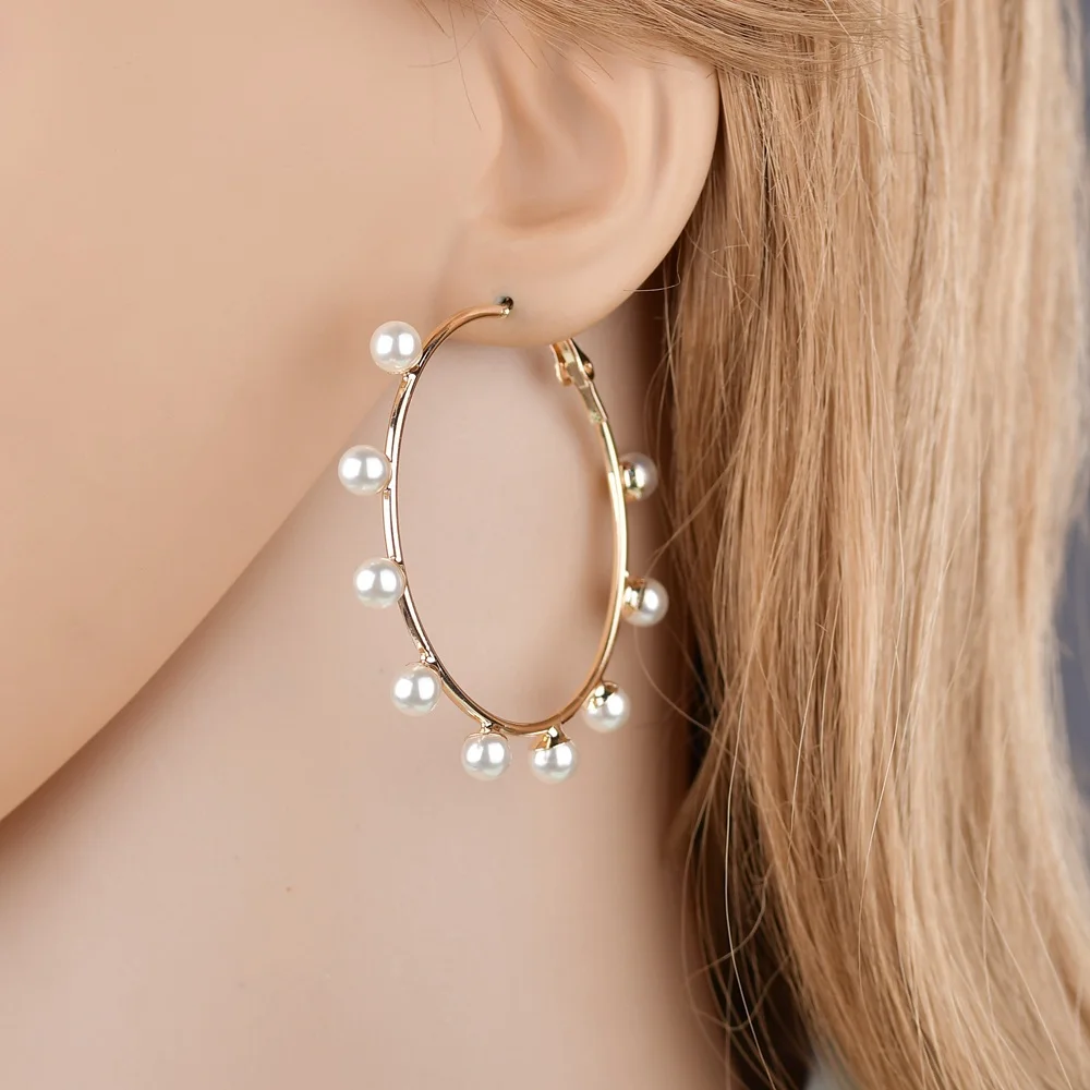 MissCyCy Trendy Gold Color Circle Hoop Earrings for Women New Fashion Imitation Pearl Earrings Jewelry Gift