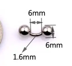1 шт 4 мм Бар титановая нержавеющая сталь в плену бусина кольцо прямой штанги кольца PA кольцо носа кольца, пирсинг тела, украшения - Окраска металла: 1.6x6x6mm
