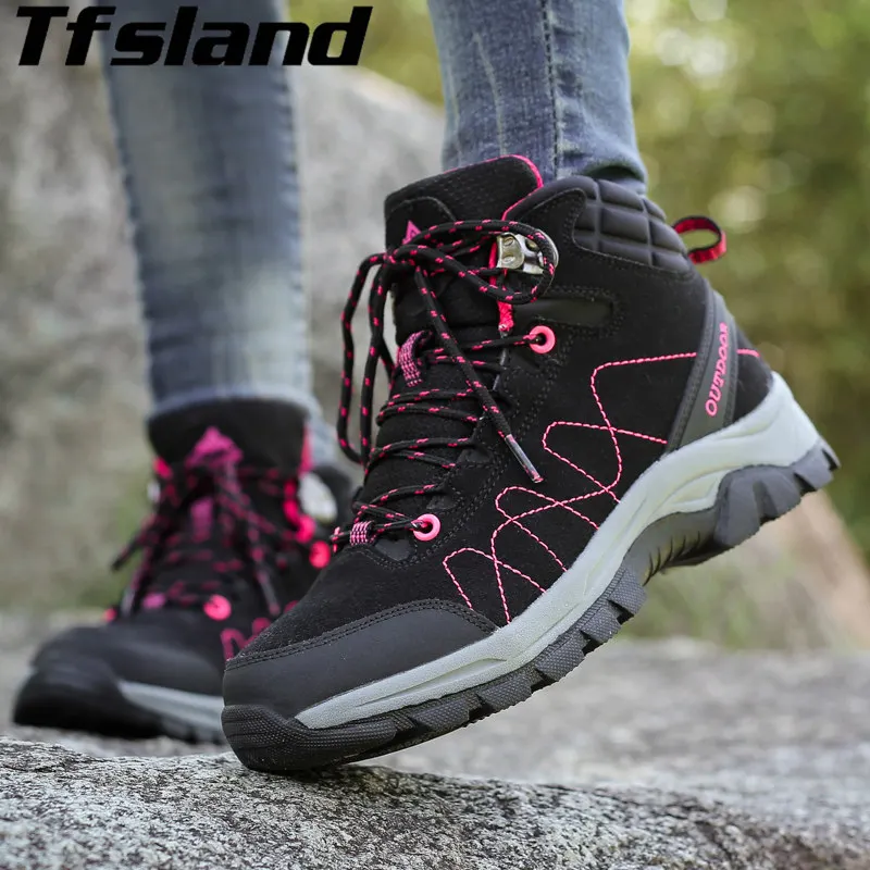 Sneakers Women Waterproof Leather Hiking Shoes Men Warm Velvet Female Outdoor Sport Shoes Trekking Mountain Climbing Suede Boots