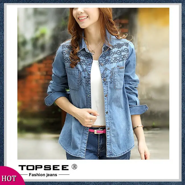 New 2015 Spring and Summer Women Denim Shirts Fashion Long Sleeve Shirt