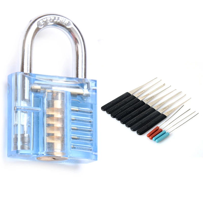 Quality Transparent Visible Pick Cutaway Practice Padlock Lock With Broken Key Removing Hooks Lock Extractor Set