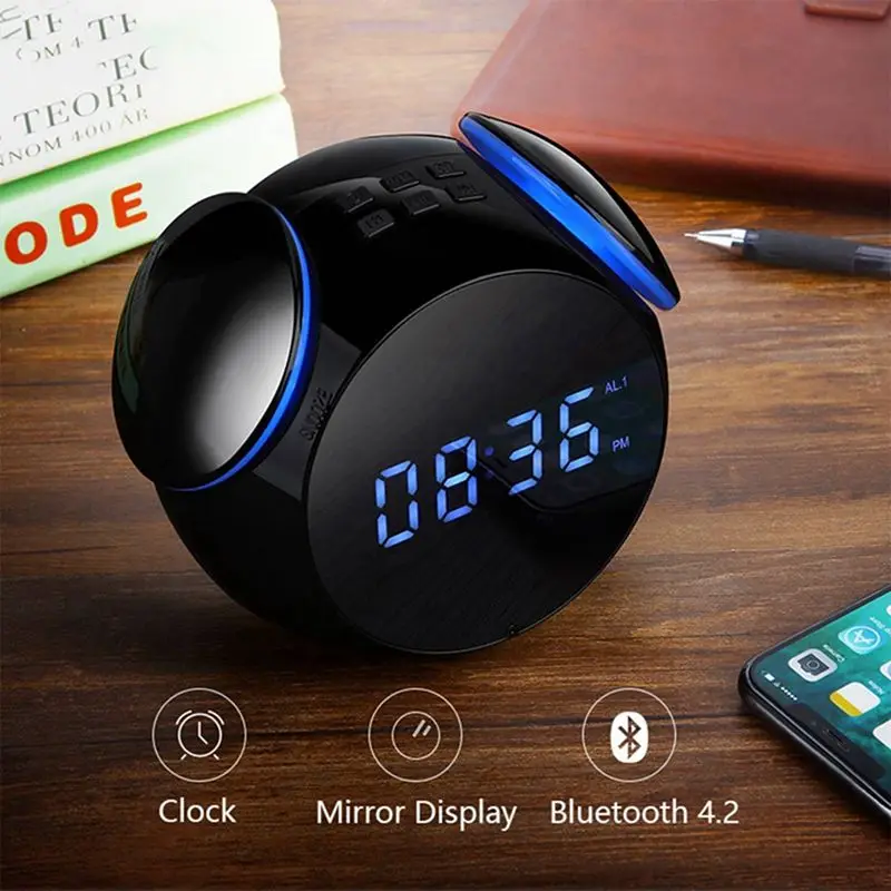 Мини Bluetooth аудио функция колонки 4,2 протокол MP5 карты зеркальный дисплей Будильник FM радио беспроводная Настройка будильника