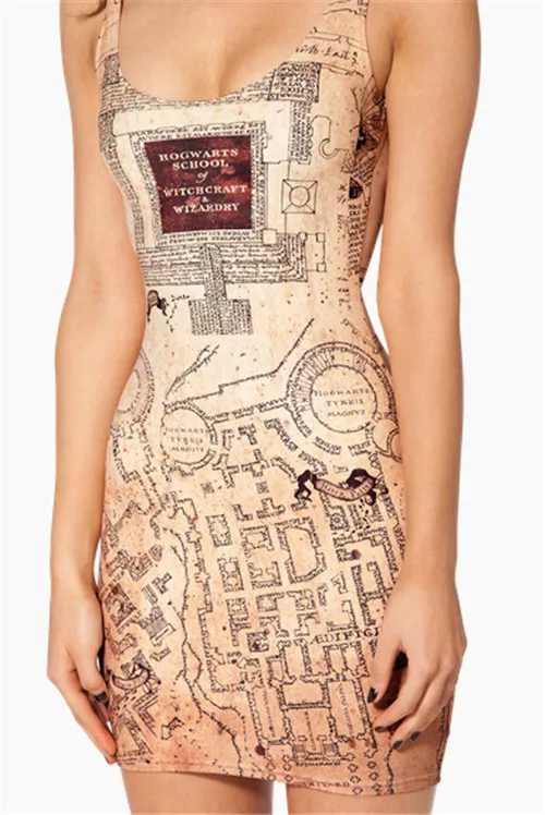 

Fashion F533 Sexy Elegant Dresses for Womens MARAUDERS MAP COVER DRESS Style Digital Printing