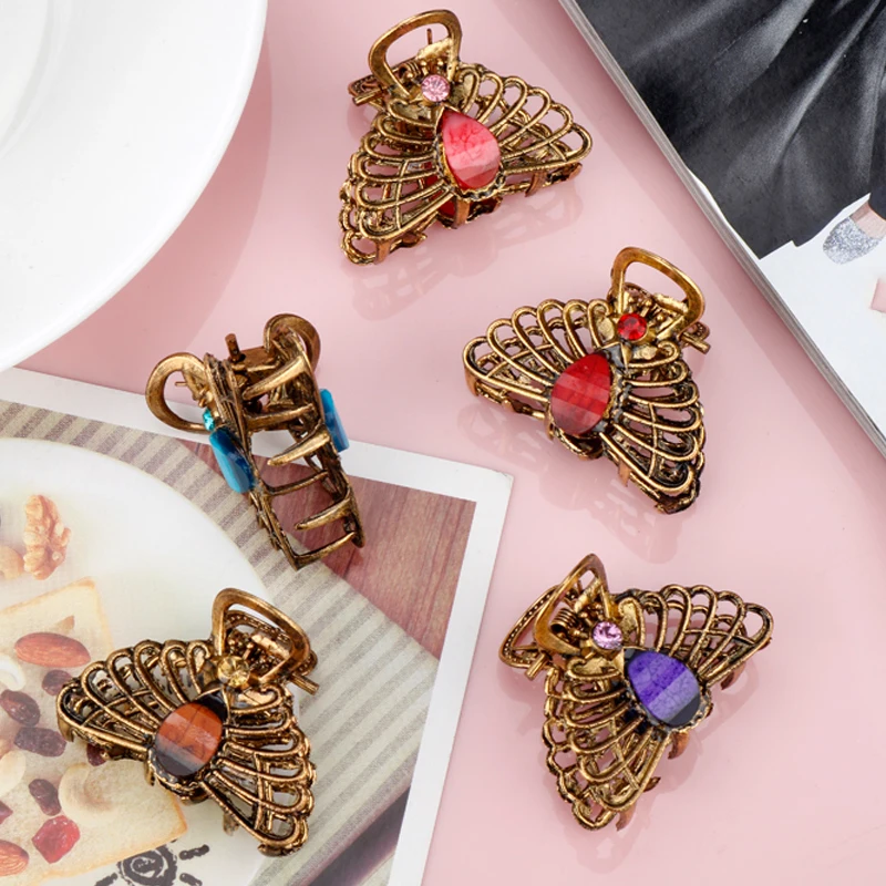

Women Hair Accessories Vintage Metal Hollow out Small Mini Hairpins Hair Clip Claw Clamp Crystal Hair Jewelry