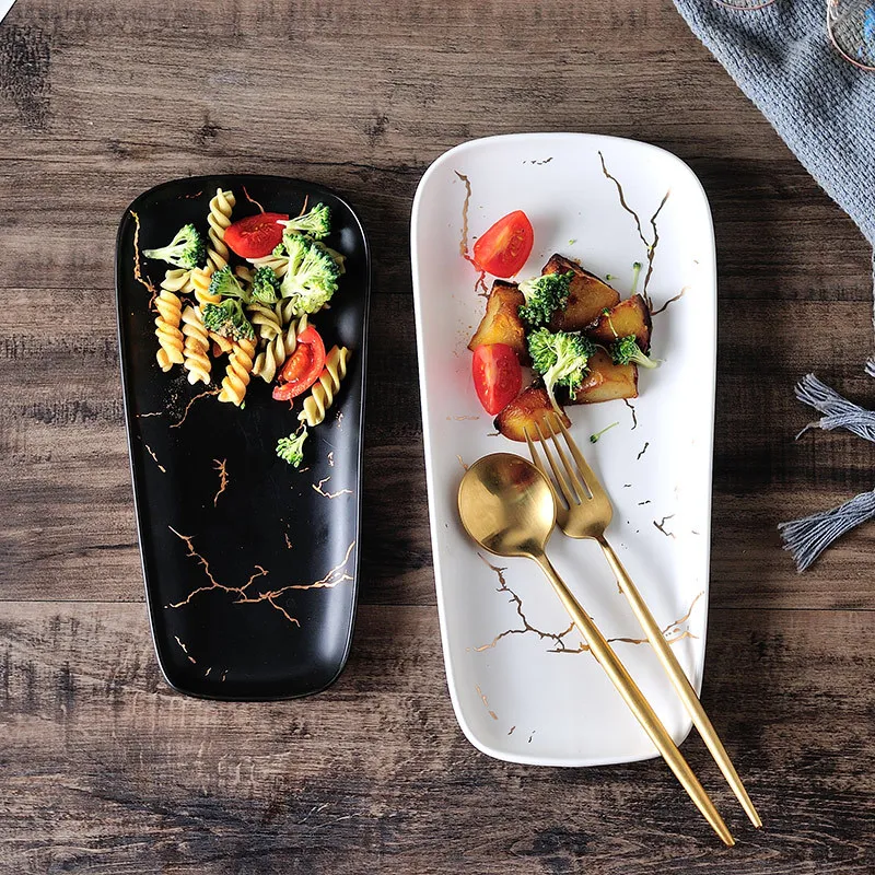

Ceramic Dinner Plate Food Dish Gold Inlay Marble Porcelain Dessert Salad Tray Nordic Home Decorative Tableware jewelry Plate