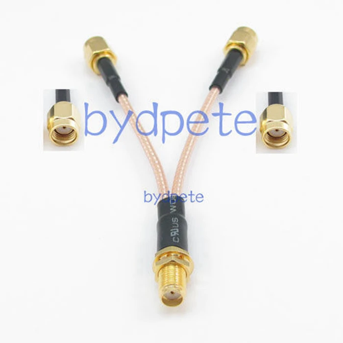 

Y type 2 two RP SMA male plug to 1 one SMA female jack branch T RF Pigtail extension cord RG316 20cm Cable 8in 8''