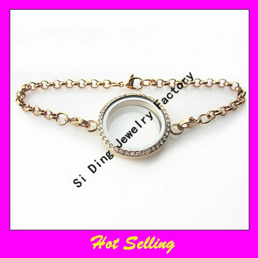 30mm stainless steel twist linking floating glass locket bracelet rose gold screw open with crystals | Украшения и аксессуары