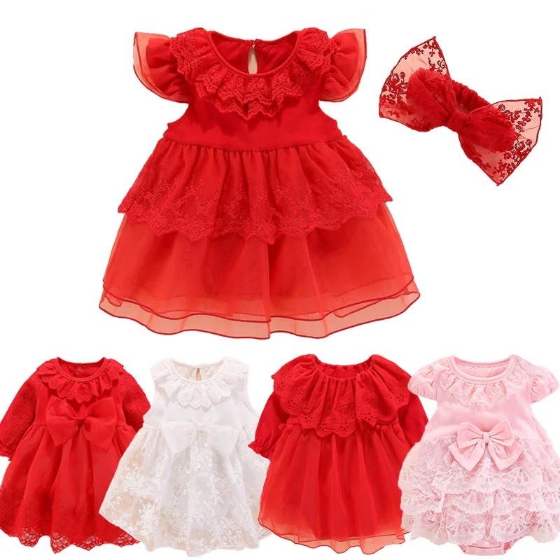 

Baby girl jumpsuit princess series Christmas gift birthday gift lace flower+headdress newborn party high quality cotton clothing