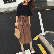Новые модные женские туфли Миди-юбки элегантные дамы Высокая Талия plaeated юбка стильный Галстуки одноцветное Для женщин Повседневное Юбки для женщин