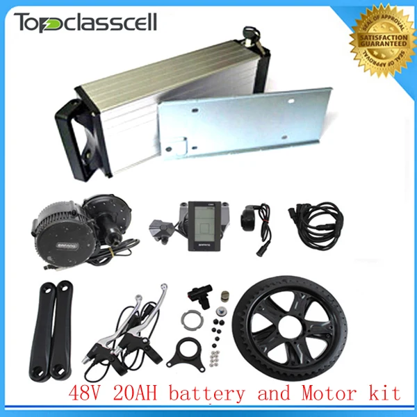Top 48V 750W BBS02 8fun / Bafang mid crank drive motor ebike kit with electric bicycle battery 48v 20ah rear rack  battery 0