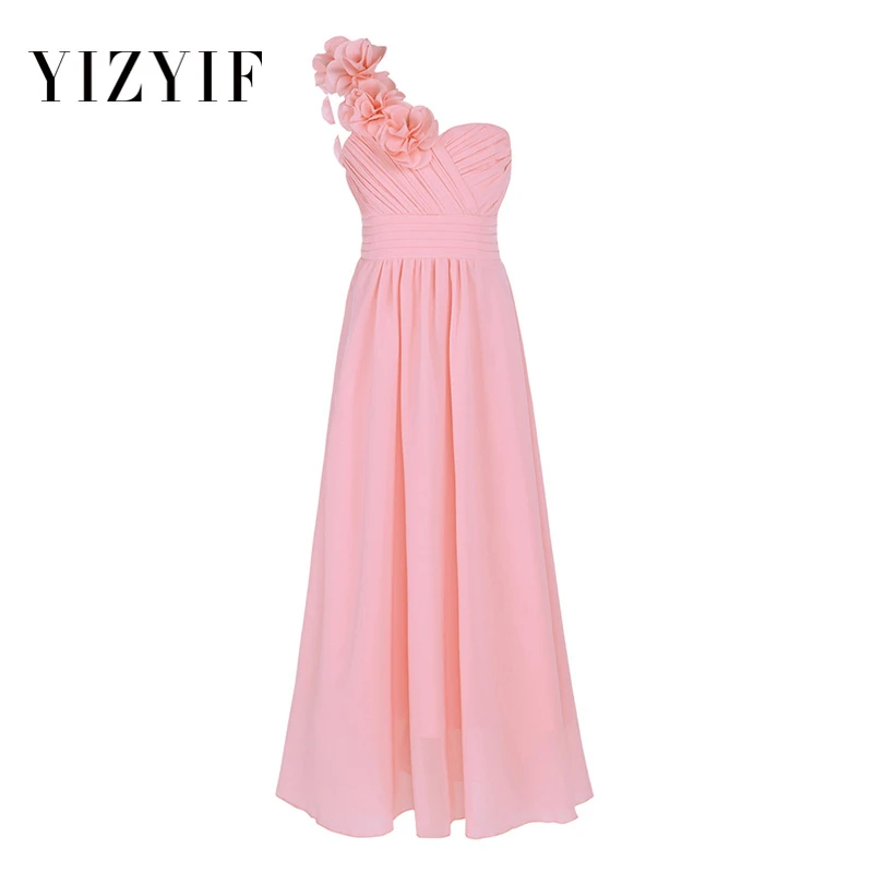 

YiZYiF Girls Chiffon Dress One-shoulder Flower Girls Dress Princess Pageant Wedding Bridesmaid Birthday Party Dress Ball Gown