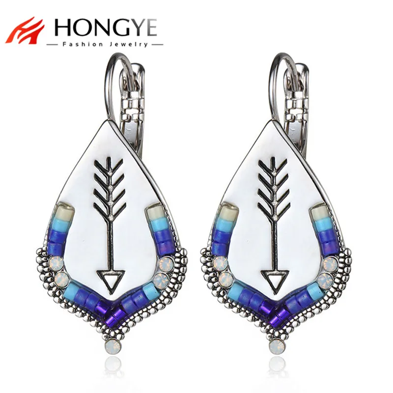 

HONGYE 2018 Hot Sale Gold Silver Summer Style Bohemian Beaded Unique Shape Punk Carving Arrow Stud Earring for Women Bijoux