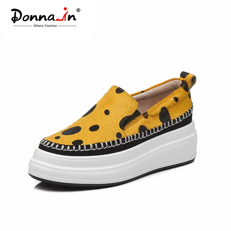 

Donna-in Womens Loafers Shoes 2019 Creepers Platform Flats Genuine Leather Casual Shoes Women Fashion Comfortable Slip on Yellow