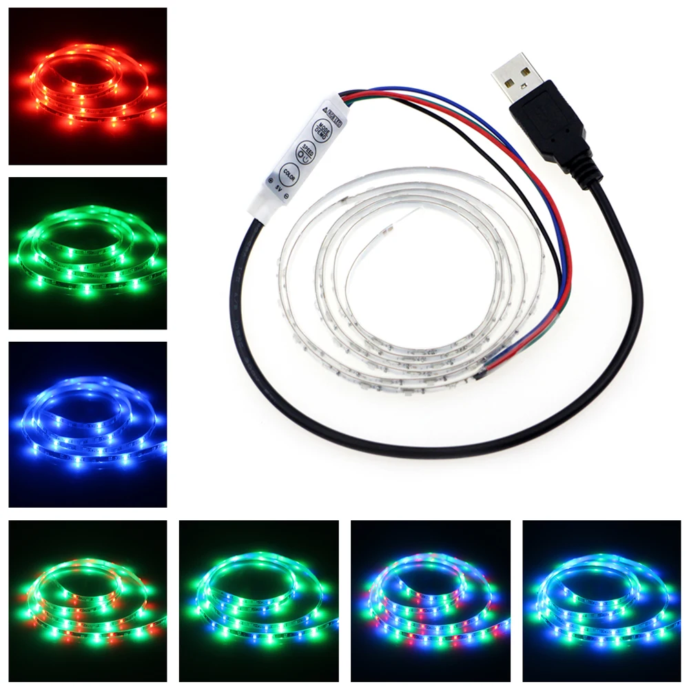 

2016 RGB 100cm 81LEDs USB LED Strip Light DC5V TV Background Lighting Waterproof Cuttable With USB Cable 1206 Backlight Strip