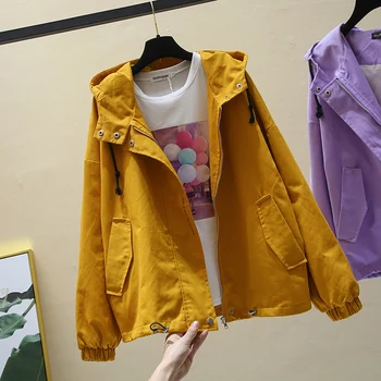 

2020 Spring Autumn New Fashion Windbreaker Women Basic coat Wild Bomber Jacket Ladies Hooded Jacket Casual Loose Coat Women Tops