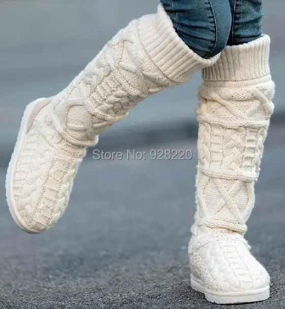 Winter Women Boots Over Knee 2014 Fashion Wool Yarn Shoes Knitted