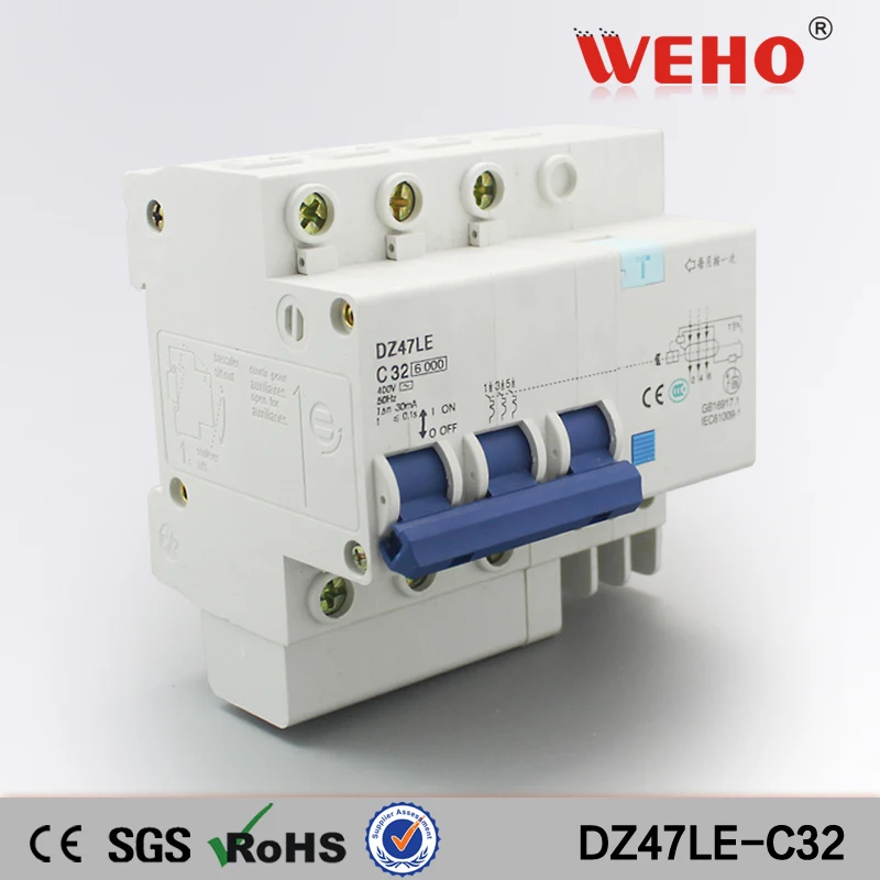 

DZ47LE-C32 Cheap Price Good Quality DZ47LE Series 32A 3 Pole Rccb Circuit Breaker