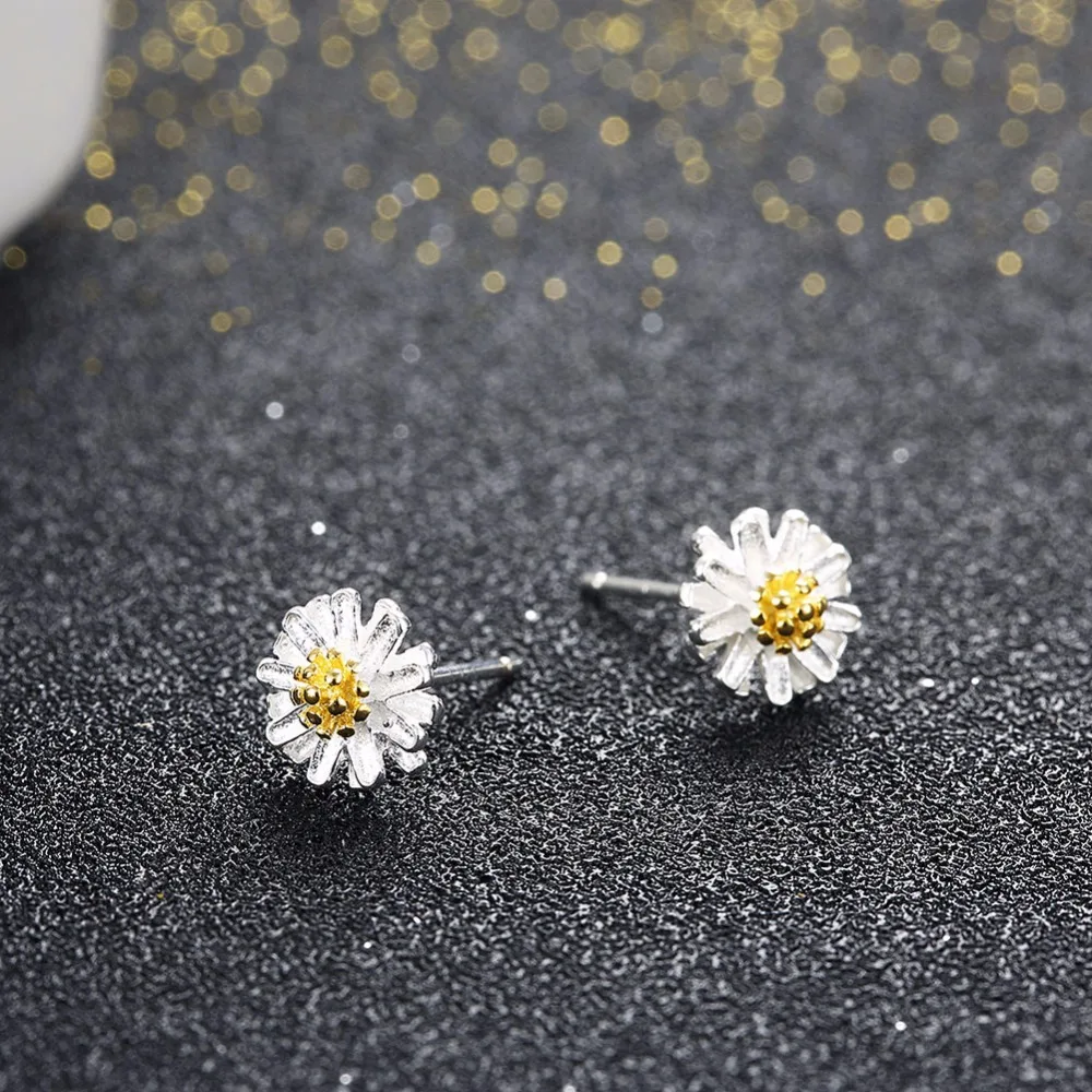 Trendy Small Daisy Stud Earring with Yellow CZ 100 925 Sterling Silver